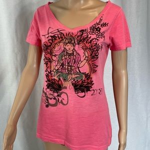 Lucky brand Lotus embroidered tee pink
